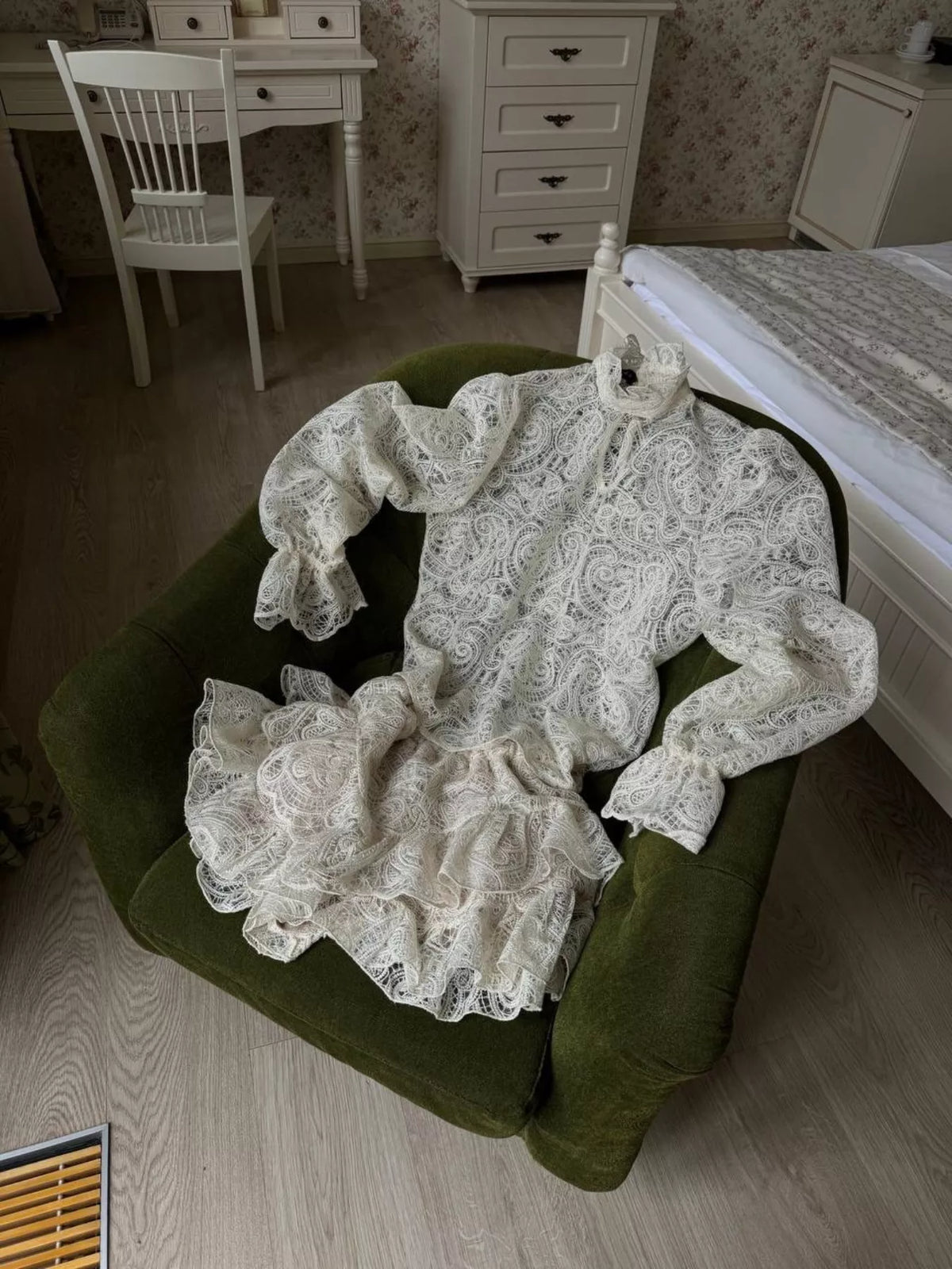 Lace Long Sleeve Top and Skirt Set