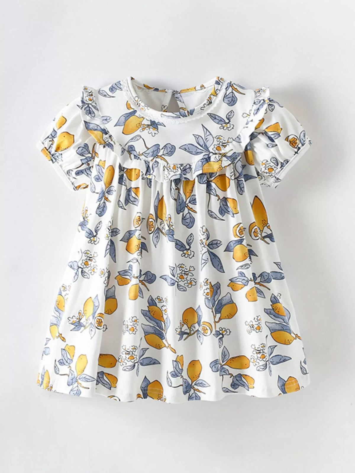 Children's Lemon Print Ruffle Trim Dress