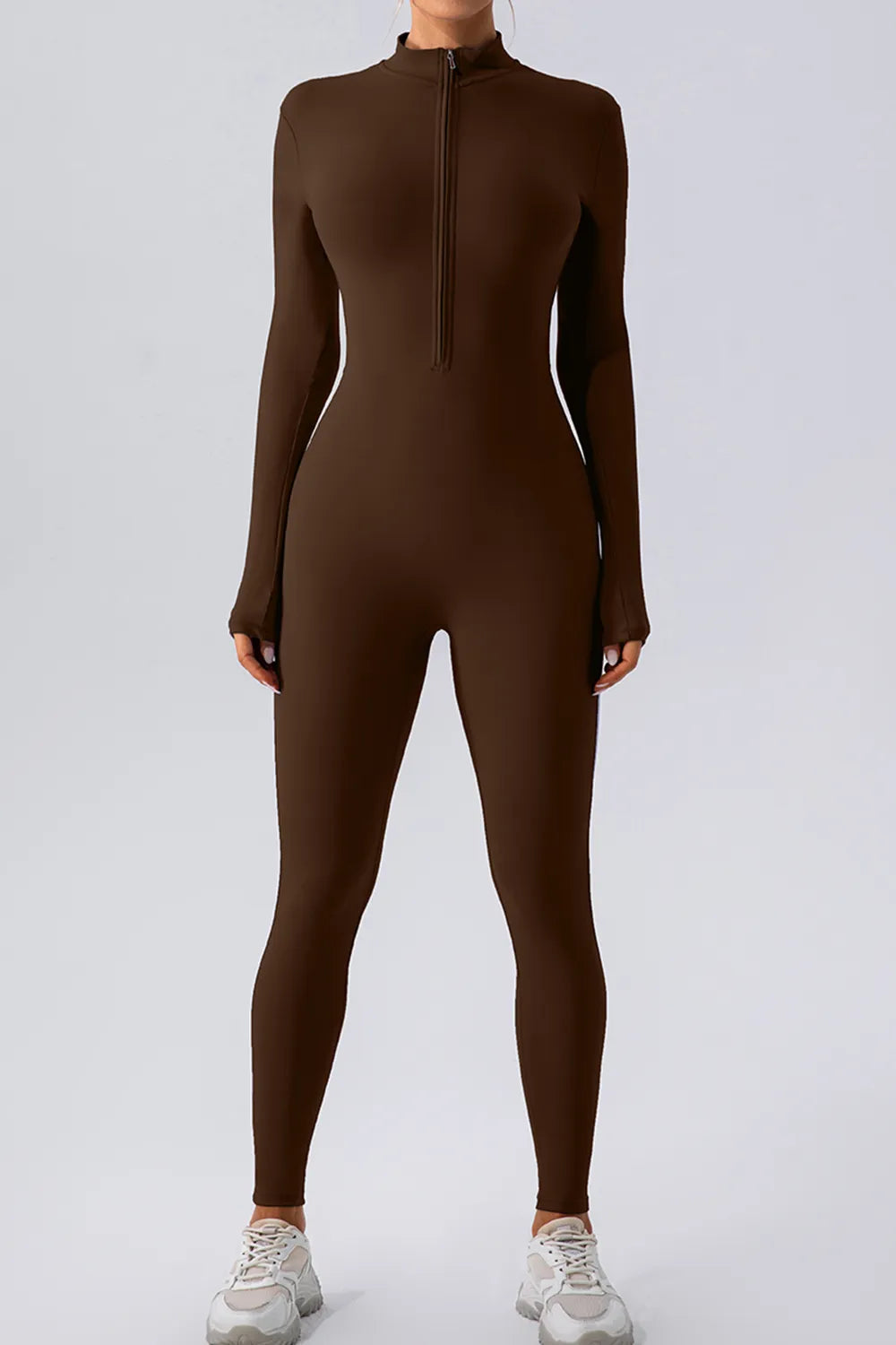 Half Zip Mock Neck Active Jumpsuit - Ladyez
