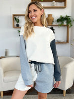 Double Take Full Size Contrast Drop Shoulder Top and Shorts Set