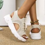Breathable Mesh Lace-Up Platform Sandals