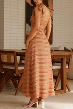 Textured V-Neck Tie Shoulder Dress