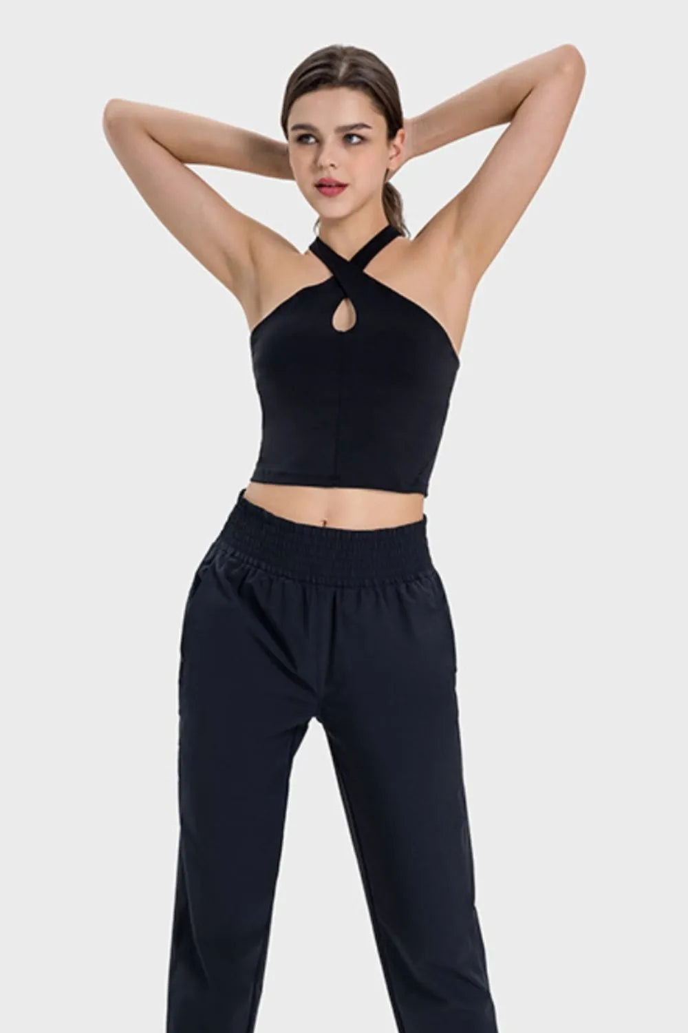 Millennia Crisscross Grecian Neck Active Cami - Ladyez