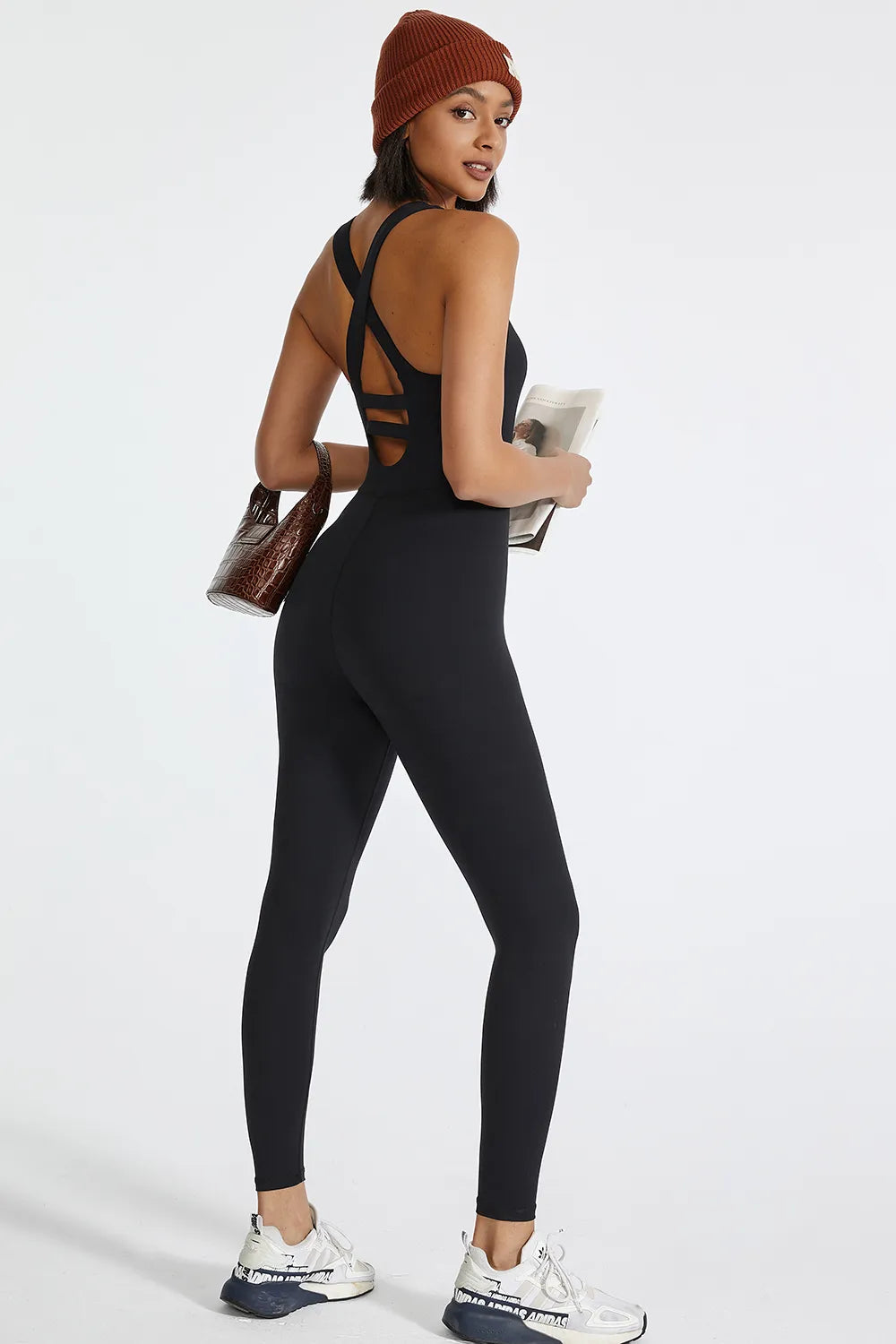 Crisscross Back Wide Strap Active Jumpsuit - Ladyez