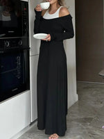 Contrast Long Sleeve Maxi Dress - Ladyez