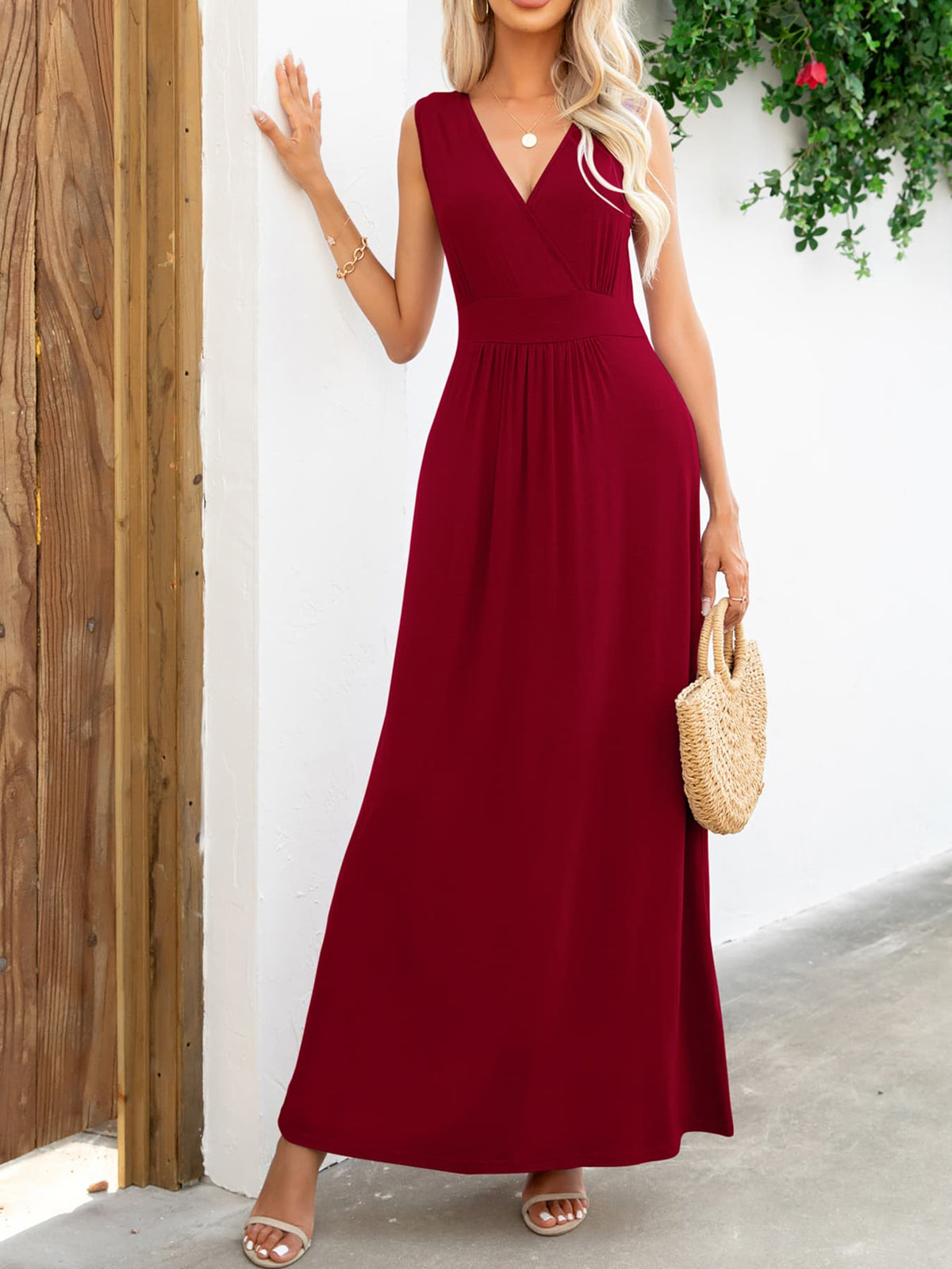 Surplice Neck Sleeveless Maxi Dress - Ladyez