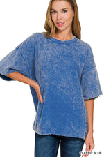 Zenana French Terry Washed Drop Shoulder Short Sleeve Top