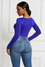 Half Zip Scoop Neck Long Sleeve Bodysuit - Ladyez