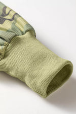 Camouflage Waffle Knit Raw Edge Contrast Trim Oversized Long Sleeve Top