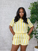 Striped Button Up Top and Shorts Set