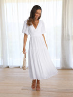 Surplice Half Puff Sleeve Midi Dress