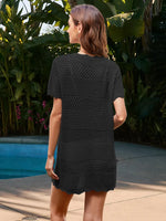 Openwork Round Neck Short Sleeve Cover-UP - Ladyez