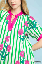 Umgee Mix Floral Stripe Contrast Dress