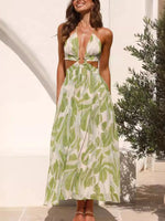 Tropical Print Backless Maxi Sleeveless Dress - Ladyez