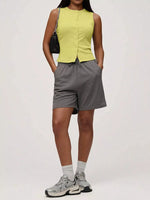 Ribbed Button-Front Sleeveless Tank