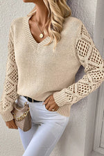 V-Neck Crochet Sleeve Sweater