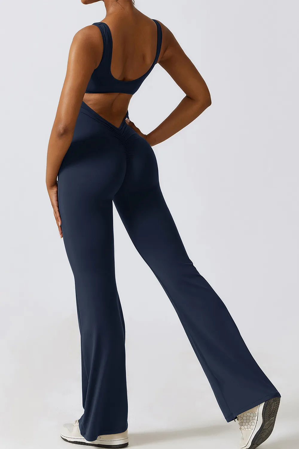 Basic Bae Cutout Ruched Bootcut Sleeveless Active Jumpsuit - Ladyez