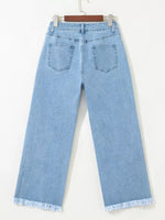 Colorful Sequin Christmas Tree Patched Raw Hem Cropped Wide Leg Jeans