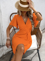 Surplice Short Sleeve Mini Dress - Ladyez