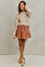 SO ME Mineral Wash Pintucked Corduroy Mini Flared Skirt