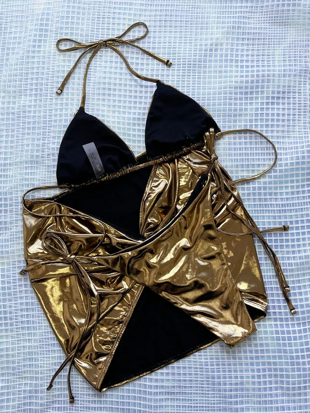 Tied Halter Neck Three-Piece Bikini Set - Ladyez