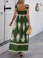 Smocked Printed Wide Strap Maxi Dress