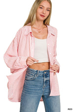 Zenana Woven Stripe Button Down Shirt