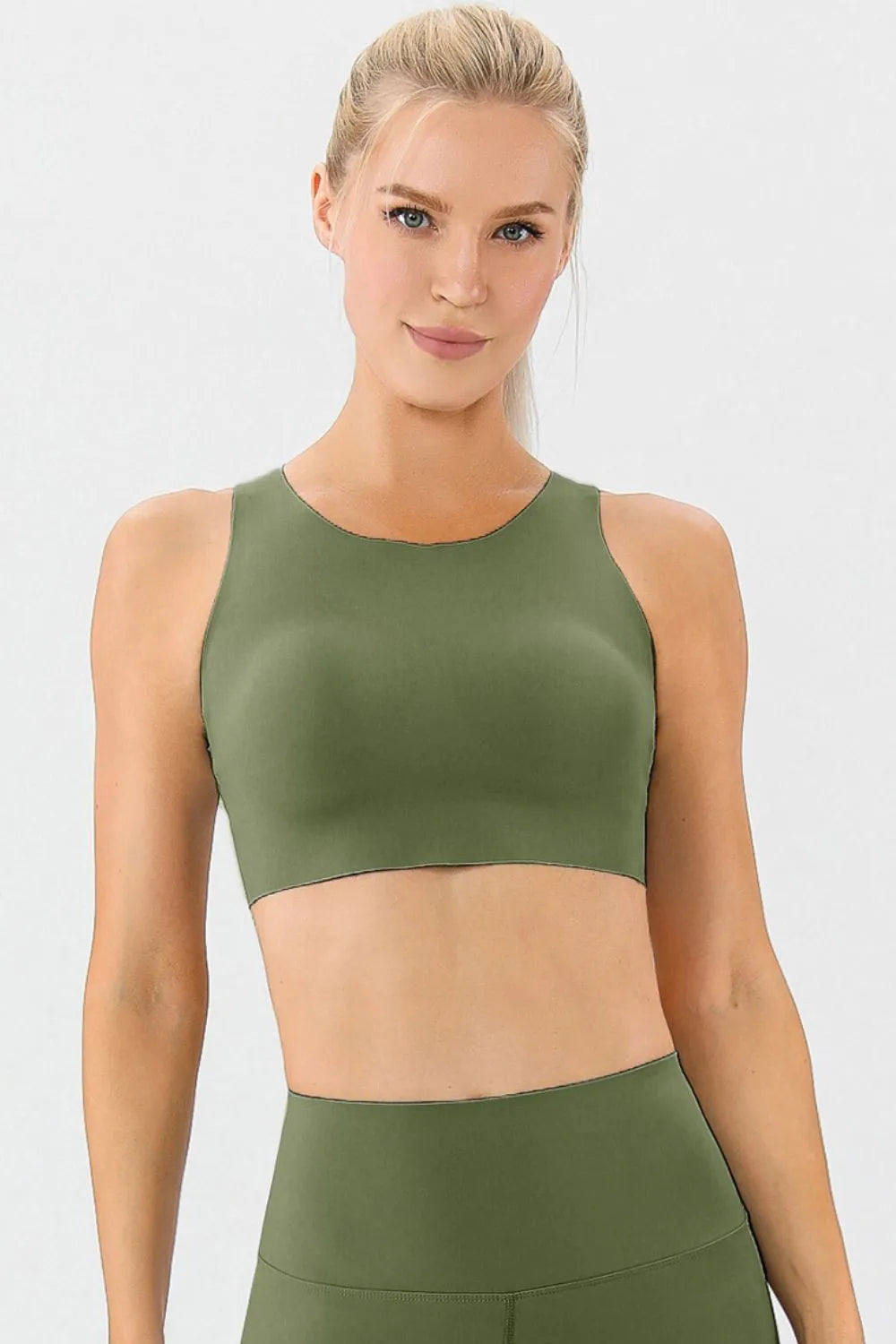 Round Neck Wide Strap Active Bra - Ladyez