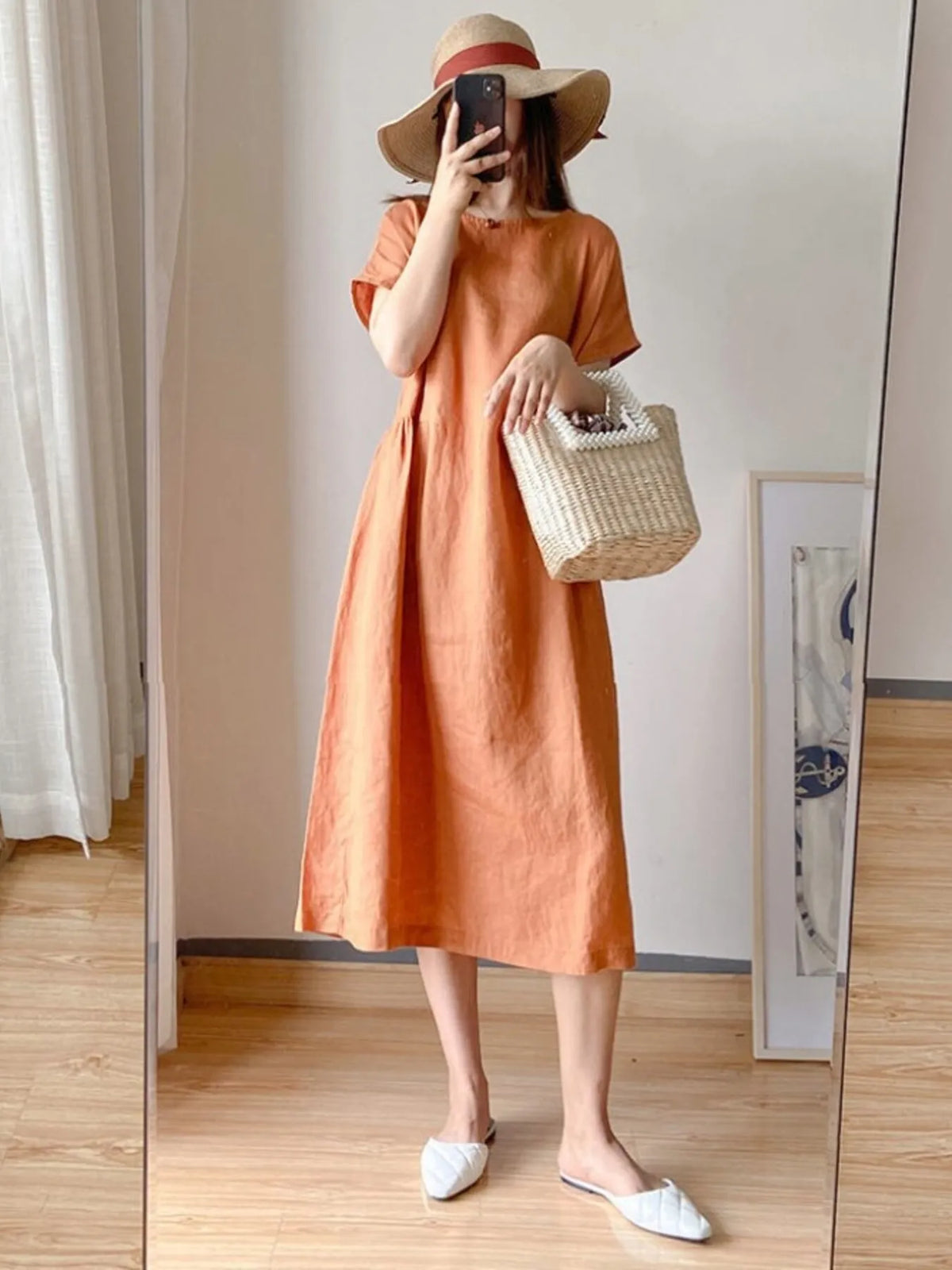 Full Size Casual Round Neck Midi Dress Plus Size - Ladyez