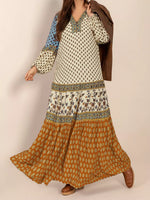 Bohemian Mixed Print Long Sleeve Maxi Dress