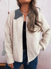 Contrast Collar Zip-Up Cardigan