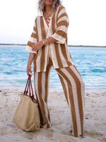 Striped Crochet Knit Shirt and Pants Set