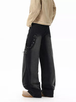 Men's Full Size Wide-Leg Denim Jeans with Metal Ring Plus Size