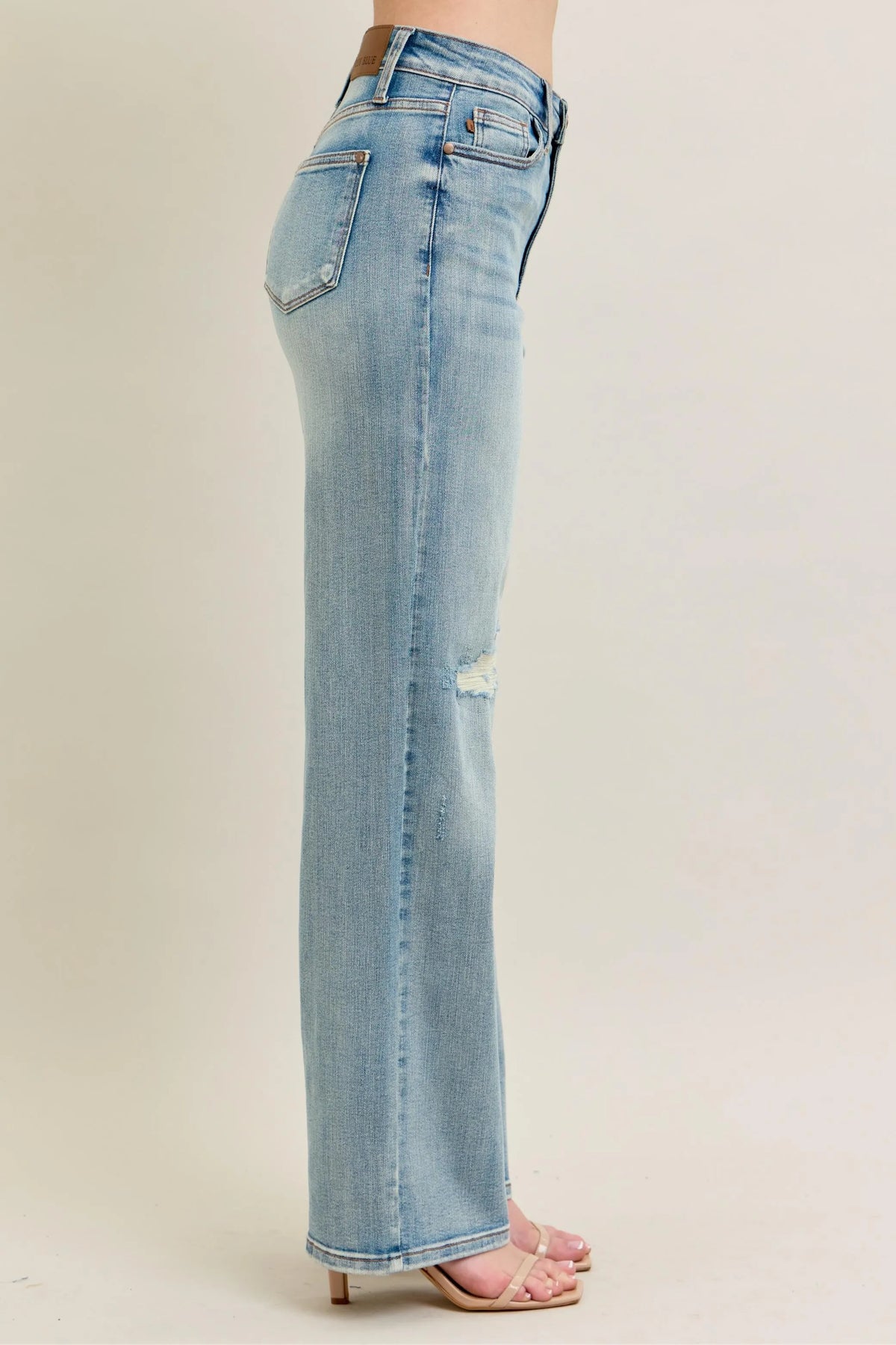 Judy Blue Full Size Hw Destroy & Knee Patch Straight Jeans Plus Size - Ladyez