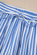 Stripe Drawstring Elastic Waist Patch Pocket Wide Leg Ankle-length Pants