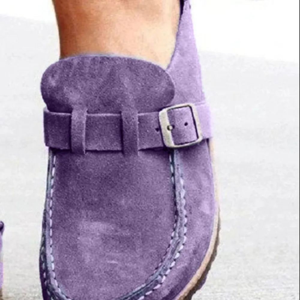Round Toe Low Heel Buckle Loafers - Ladyez