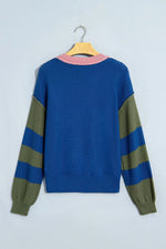 Multicolour Western Colorblock Patchwork Striped Long Sleeve Sweater