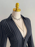 Striped Long Sleeve Fitted Blouse