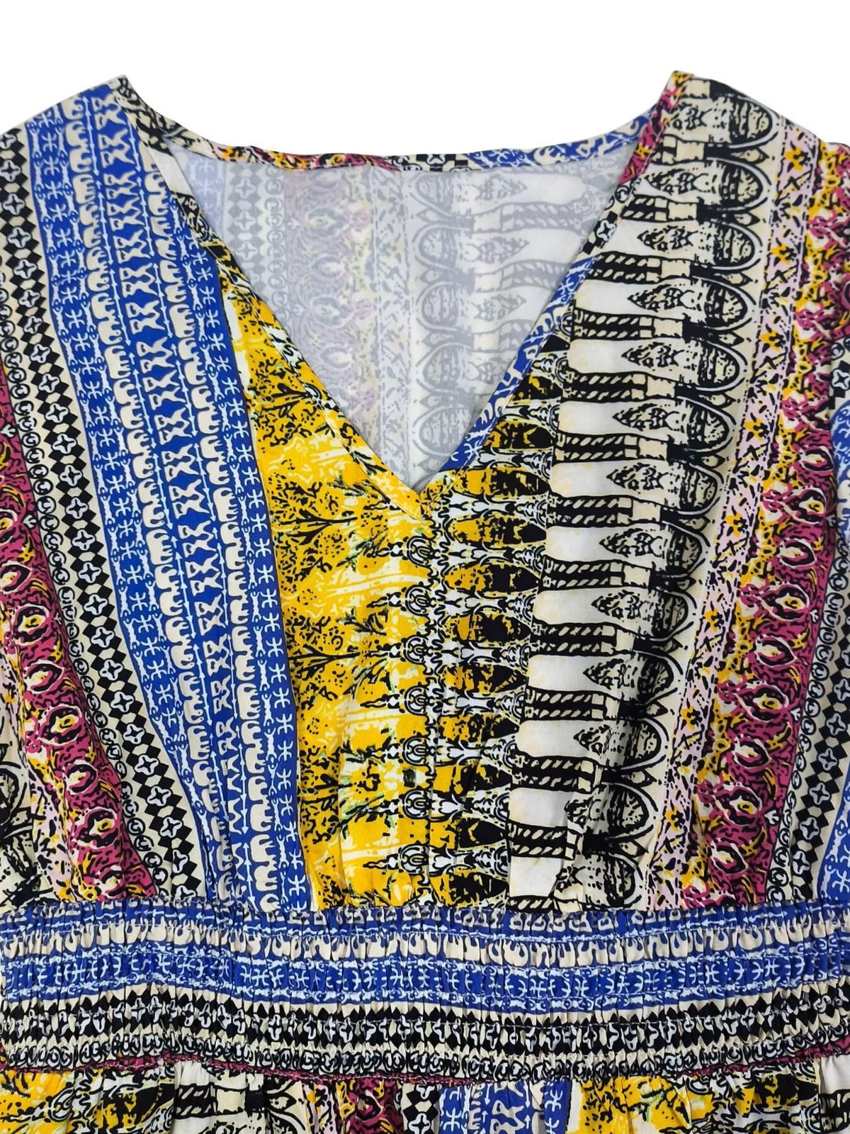 Boho Print Ruffle Sleeve Slit Dress