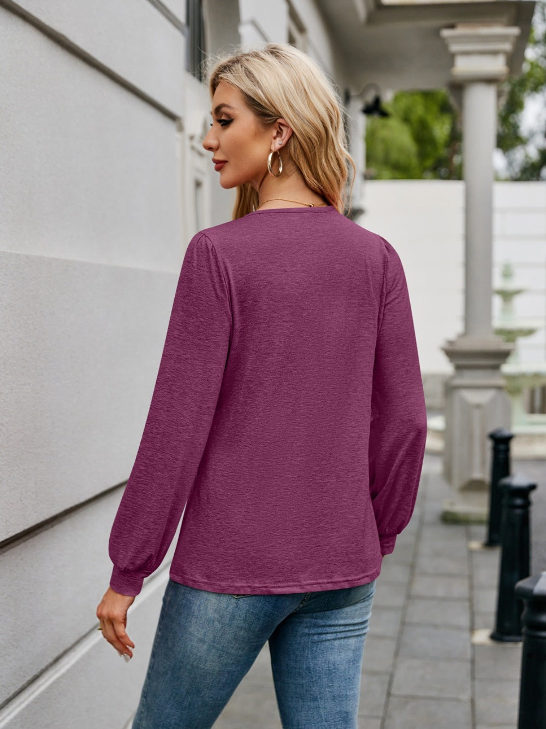 V-Neck Long Sleeve T-Shirt - Ladyez