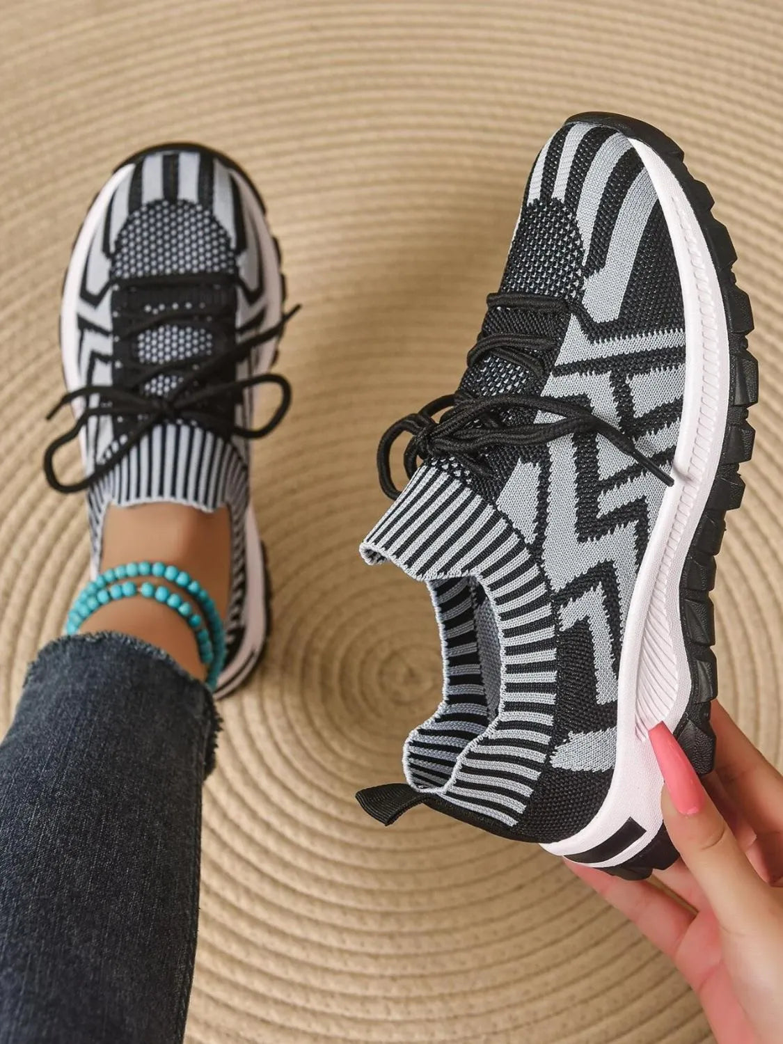 Mesh Knit Lace Up Athletic - Ladyez