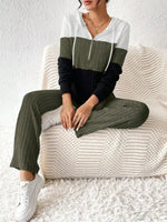 Color Block Half Zip Hooded Top and Pants Set