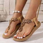 Bohemian Beaded Thong Sandals with Elastic Ankle Strap