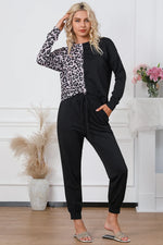 Leopard Round Neck Top and Drawstring Pants Lounge Set - Ladyez