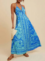 Bohemian Floral Print Halter Maxi Dress