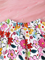 Children's Floral Graphic Ruffle Sleeve Top & Skirt Set