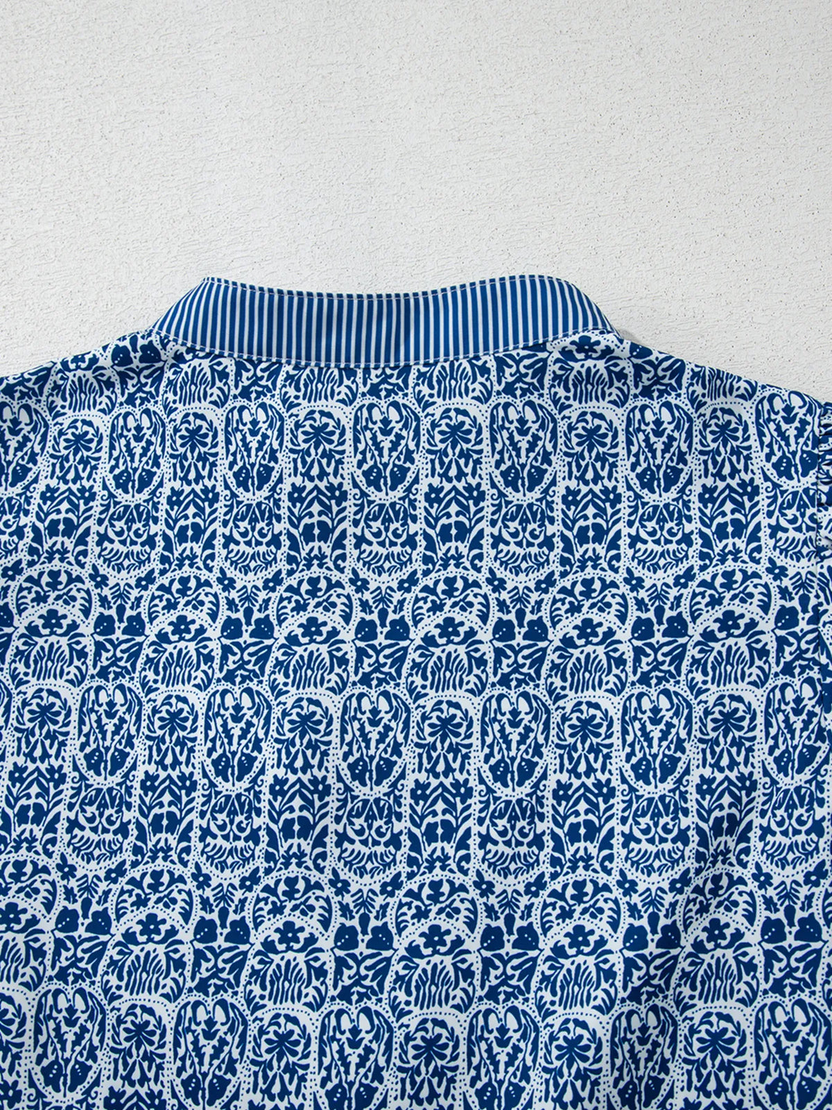 Printed Contrast Ric-Rac Puff Sleeve Top - Ladyez