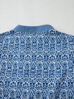 Printed Contrast Ric-Rac Puff Sleeve Top - Ladyez