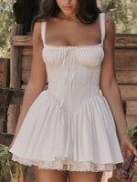 Lace Detail Lace Up Back Mini Dress