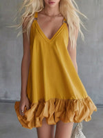 Full Size V-Neck Bubble Hem Mini Dress Plus Size